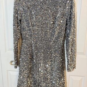 VINTAGE Angel Biba Shimmering Gray Dress Sequins NWT. 35.5” long Sz L. DJ